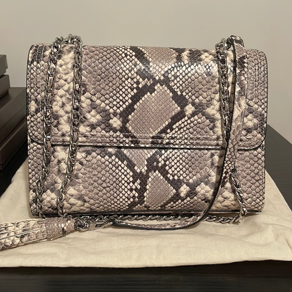 Tory Burch Fleming Snakeskin Embossed Leather convertible shoulder bag